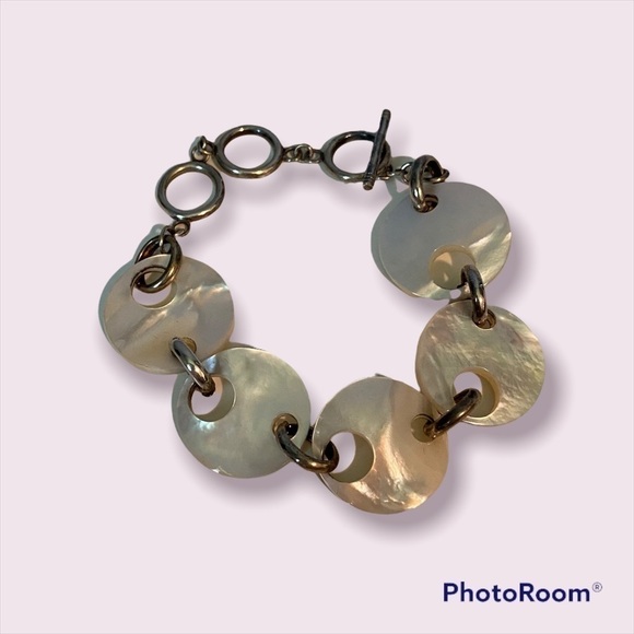 925 Sterling And Mother Of Pearl Abstract Circular Bracelet - Picture 2 of 7